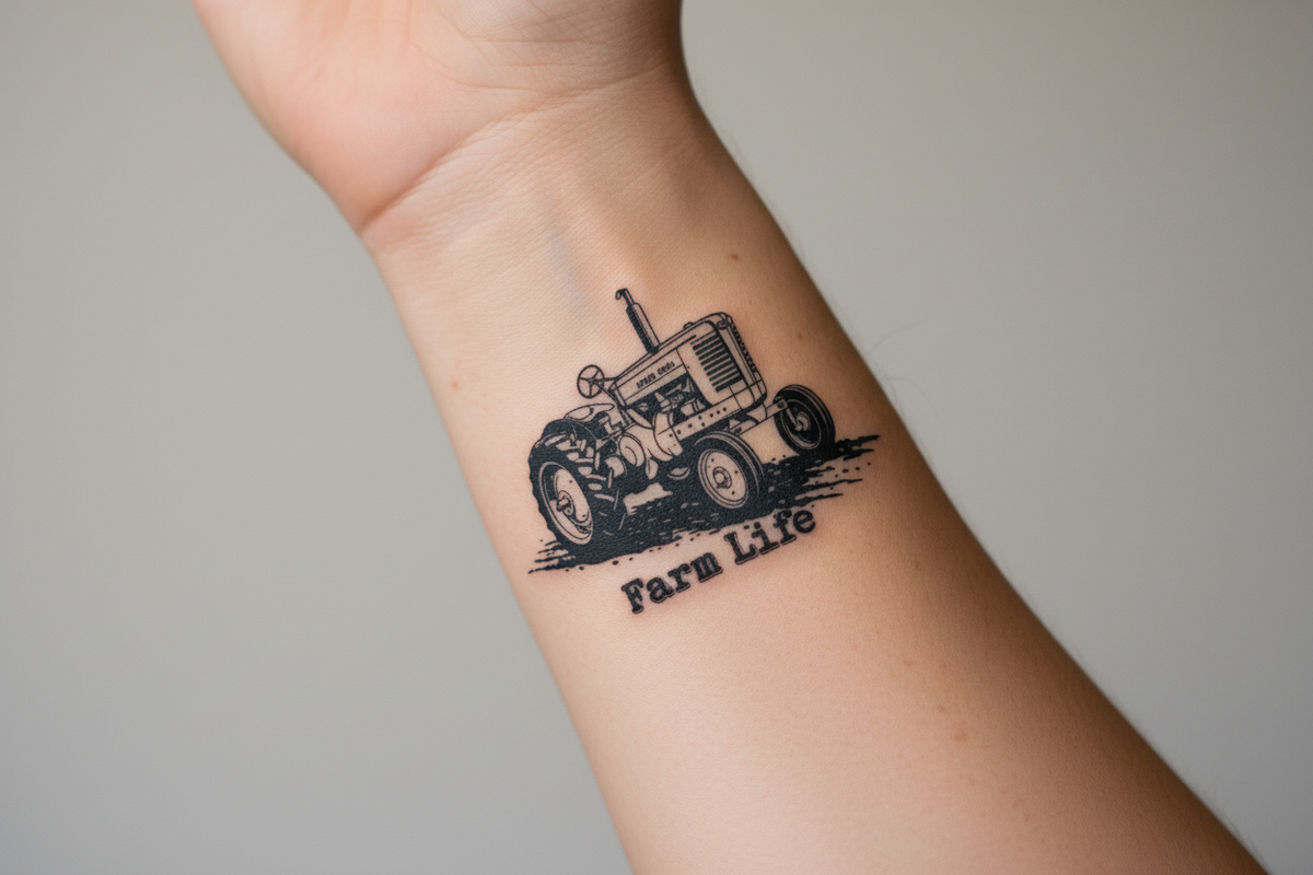 Tractor Farm Life Tattoo on Arm